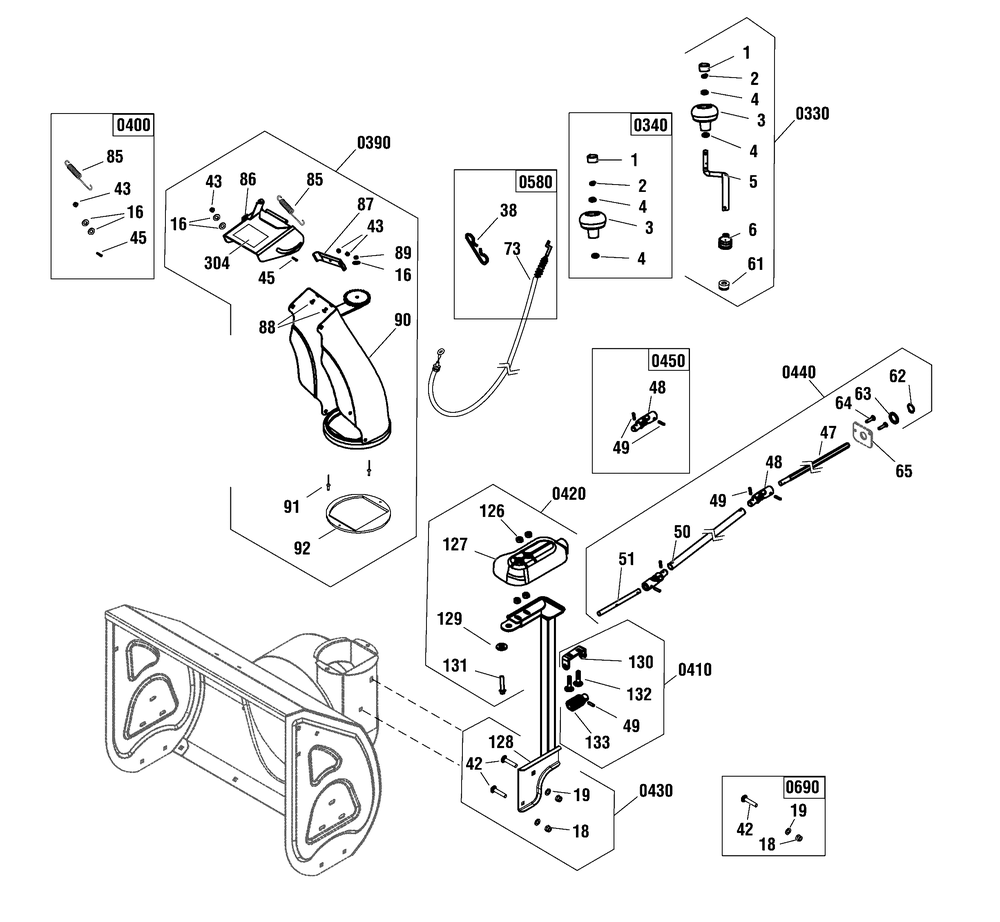 Discharge Chute Group Diagram and Parts List for 1696620-01-M27/1150MD 2017 Briggs and Stratton Snow Blower